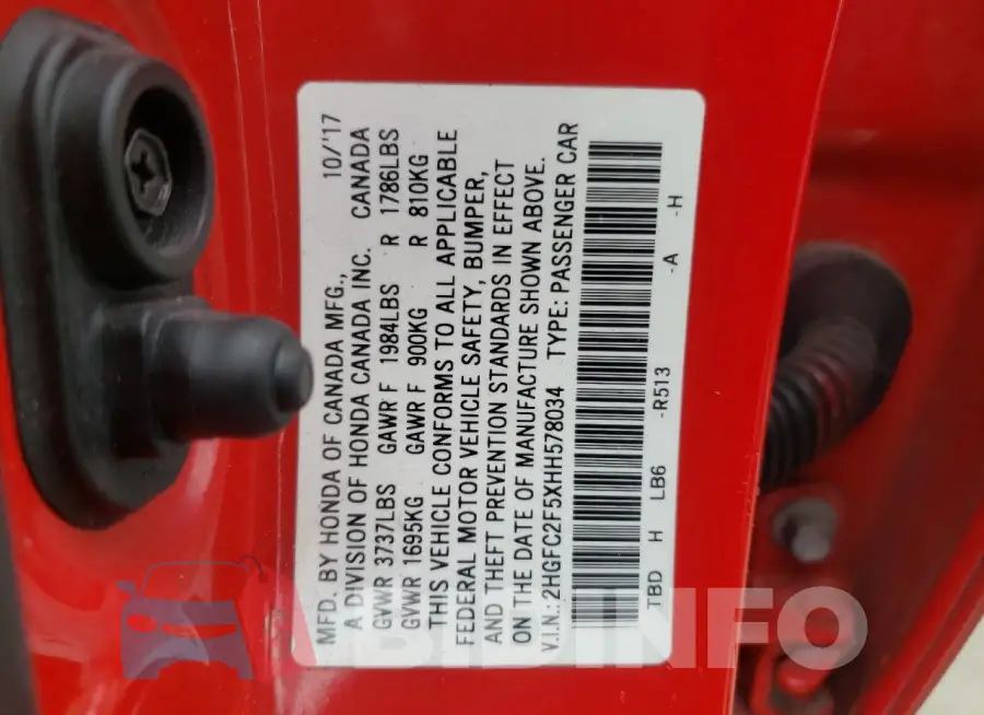 2HGFC2F5XHH578034 Photo# 13