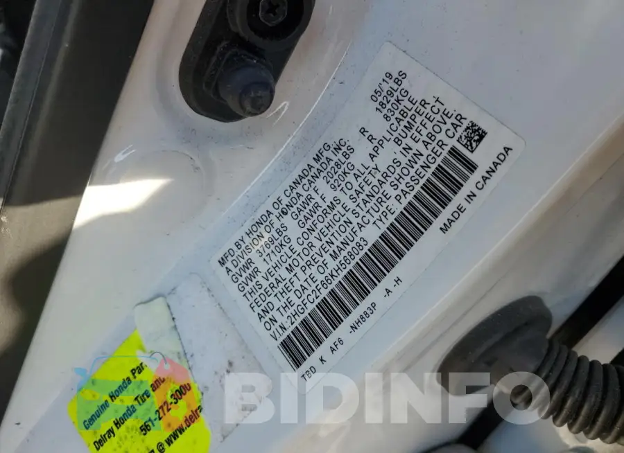 2HGFC2F66KH568083 Photo# 12