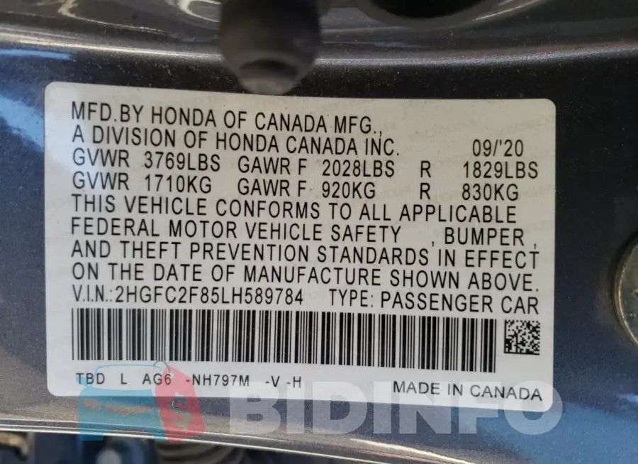 2HGFC2F85LH589784 Photo# 12