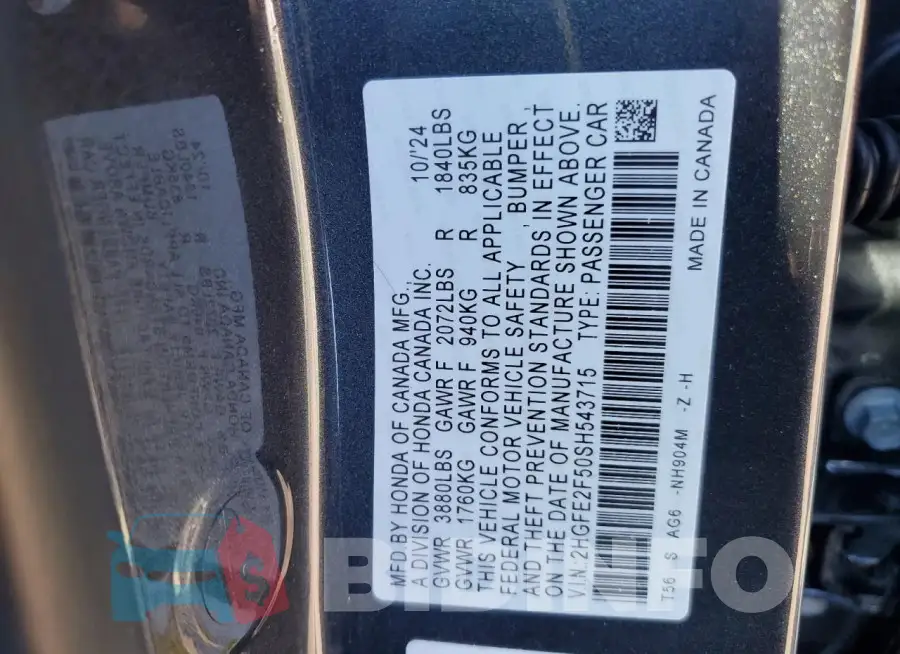 2HGFE2F50SH543715 Photo# 12