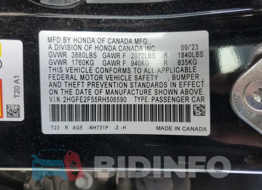 2HGFE2F55RH506590 Photo# 12