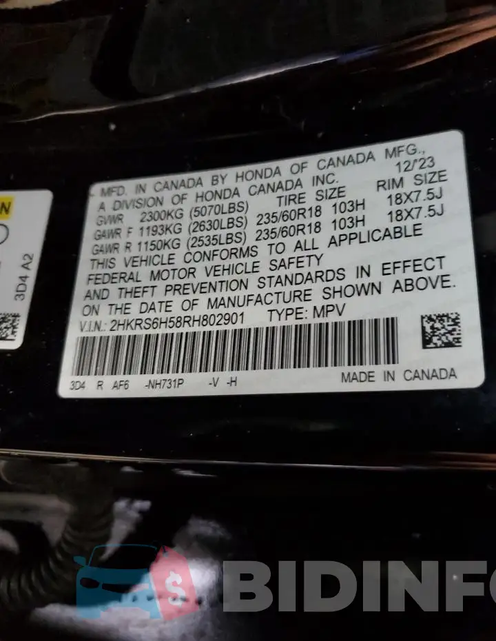 2HKRS6H58RH802901 Photo# 13