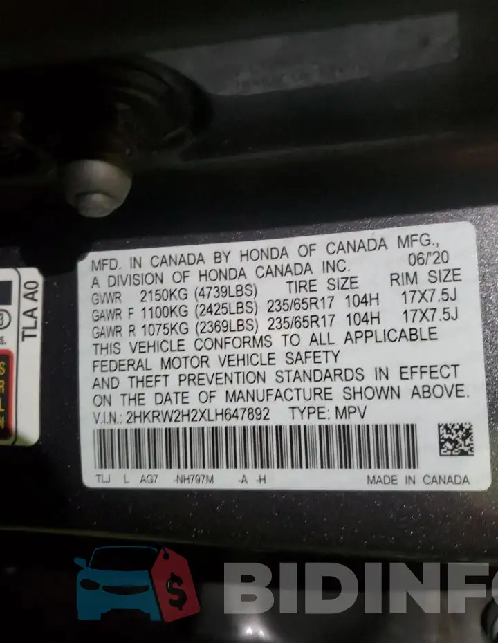 2HKRW2H2XLH647892 Photo# 14
