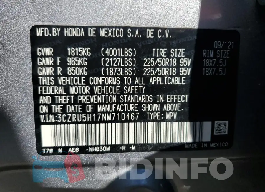 3CZRU5H17NM710467 Photo# 13