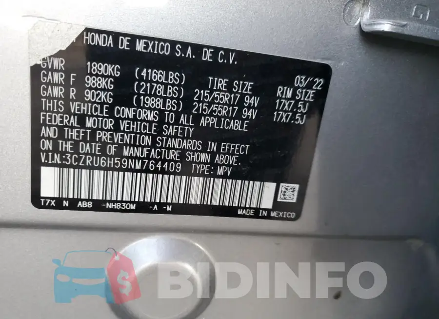 3CZRU6H59NM764409 Photo# 13