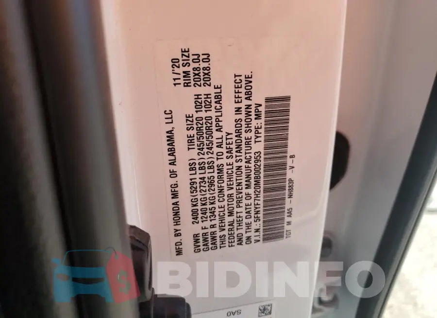 5FNYF7H20MB002953 Photo# 13