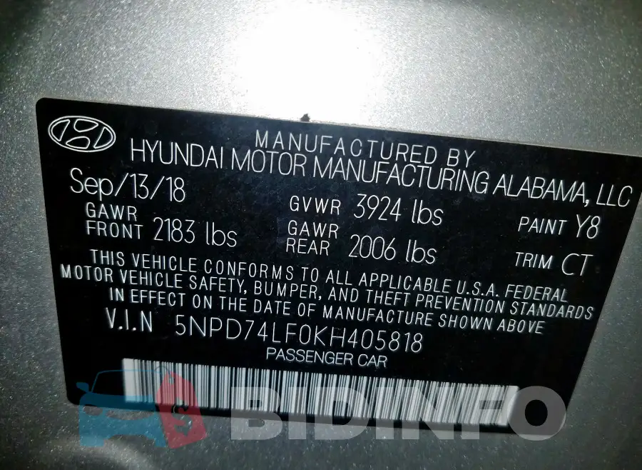 5NPD74LF0KH405818 Photo# 10