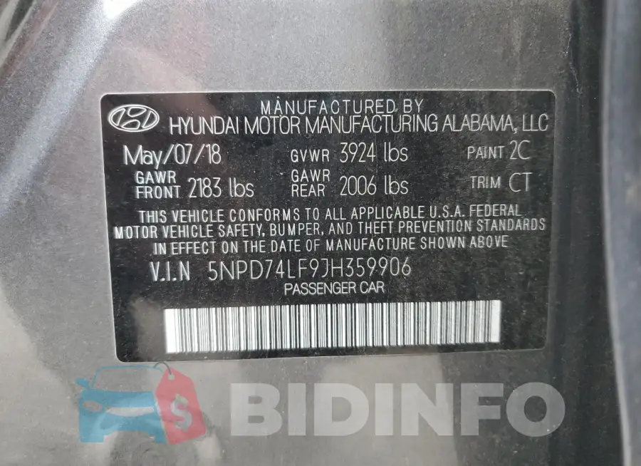5NPD74LF9JH359906 Photo# 12