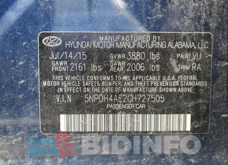 5NPDH4AE2GH727505 Photo# 12