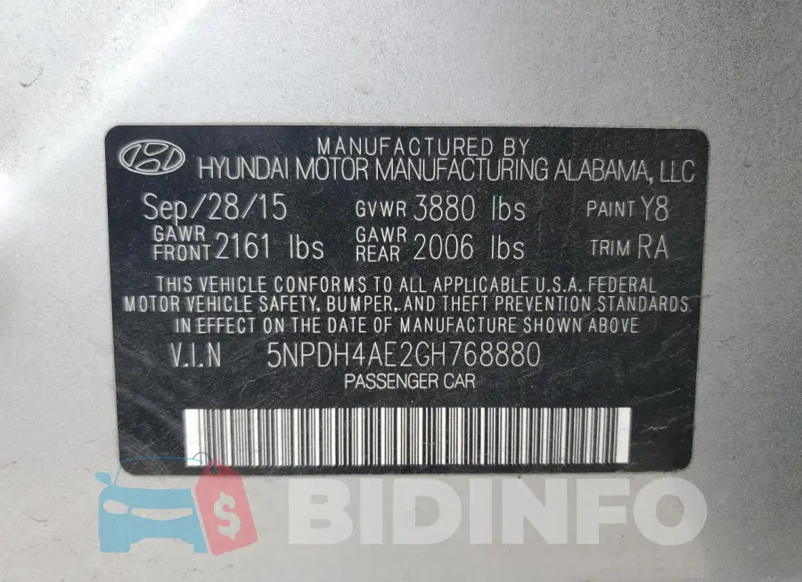 5NPDH4AE2GH768880 Photo# 12