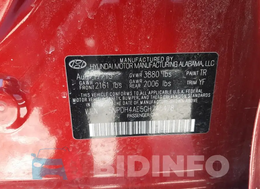 5NPDH4AE5GH745478 Photo# 12
