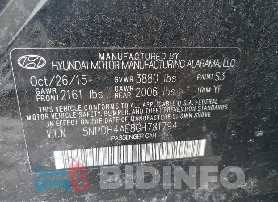 5NPDH4AE8GH781794 Photo# 12