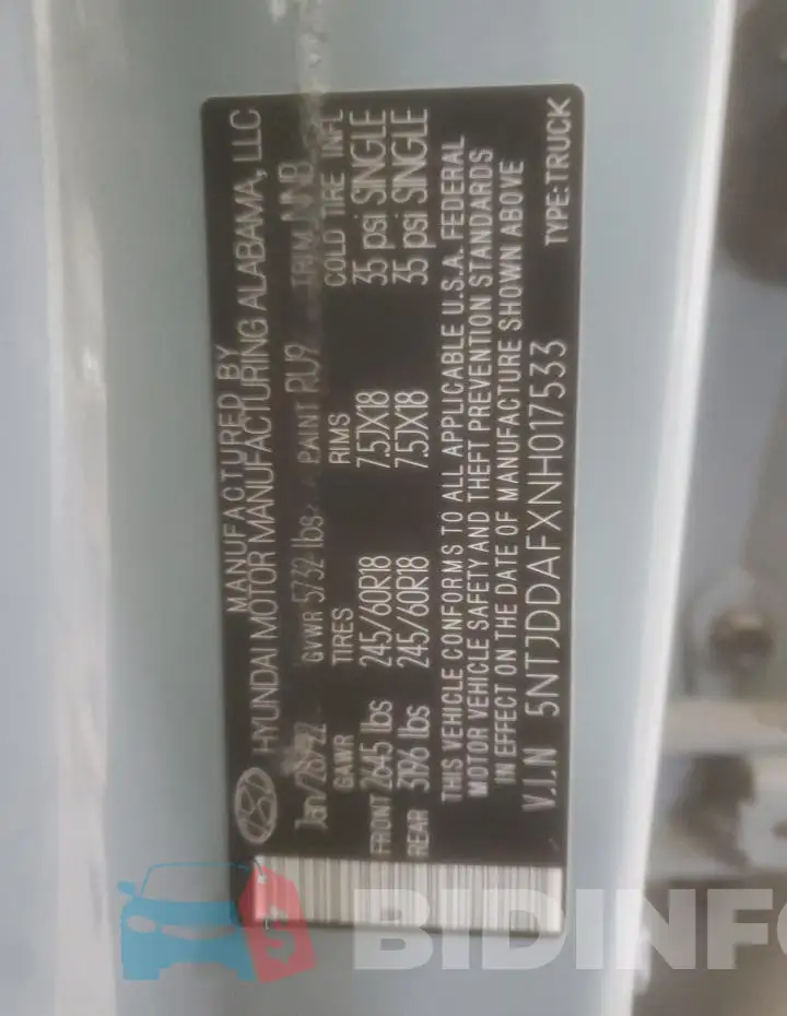 5NTJDDAFXNH017533 Photo# 13