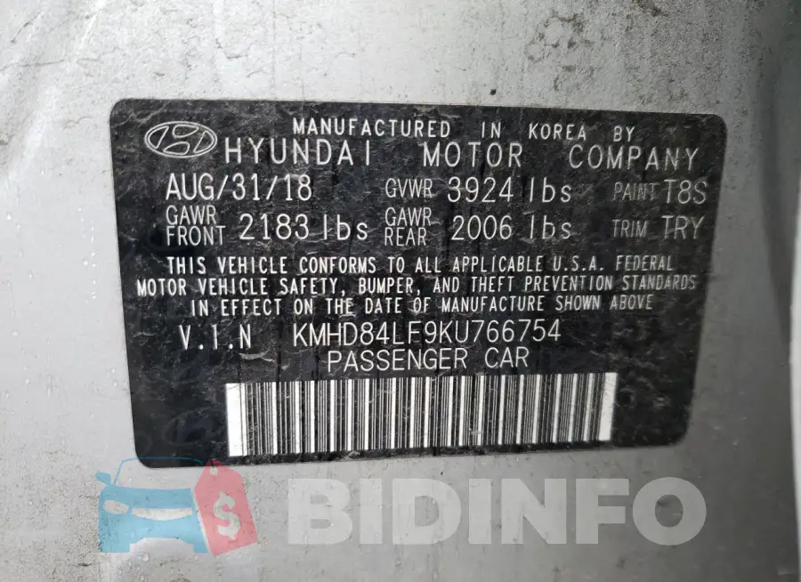 KMHD84LF9KU766754 Photo# 12