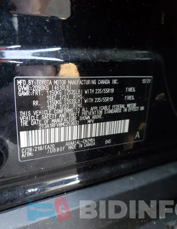 2T3A1RFV8MC253692 Photo# 14