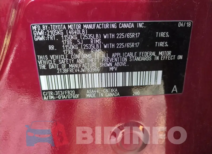2T3BFREV4JW783966 Photo# 13