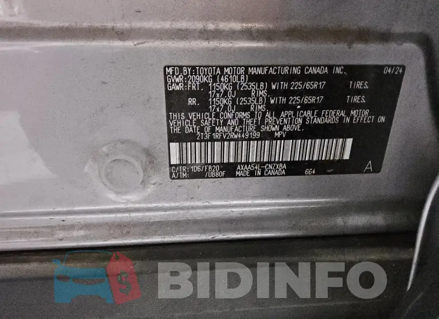 2T3F1RFV2RW449199 Photo# 14