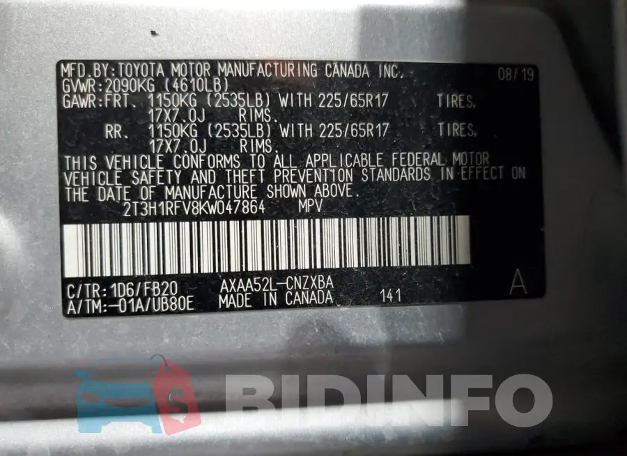 2T3H1RFV8KW047864 Photo# 12