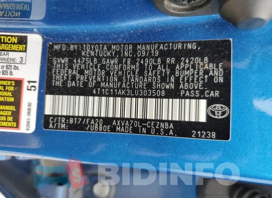 4T1C11AK3LU303508 Photo# 12
