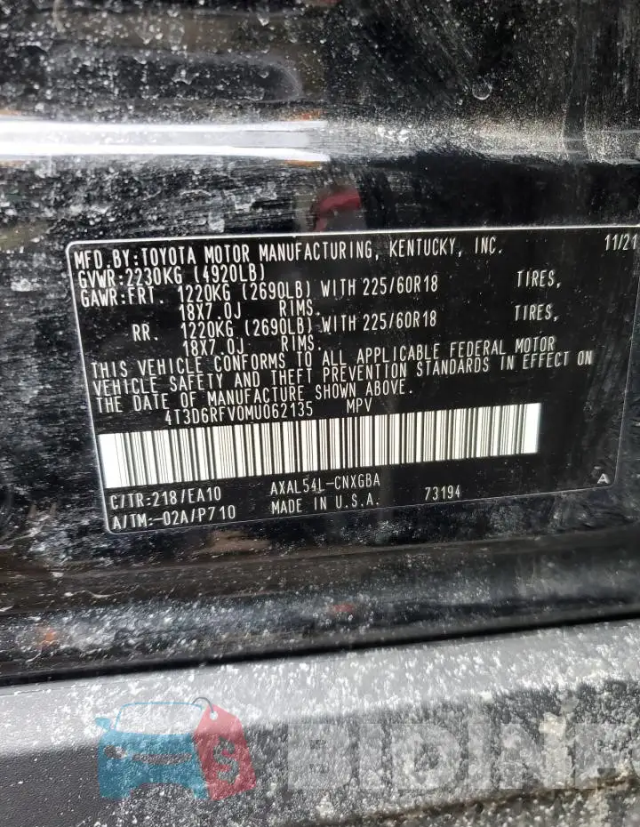 4T3D6RFV0MU062135 Photo# 13