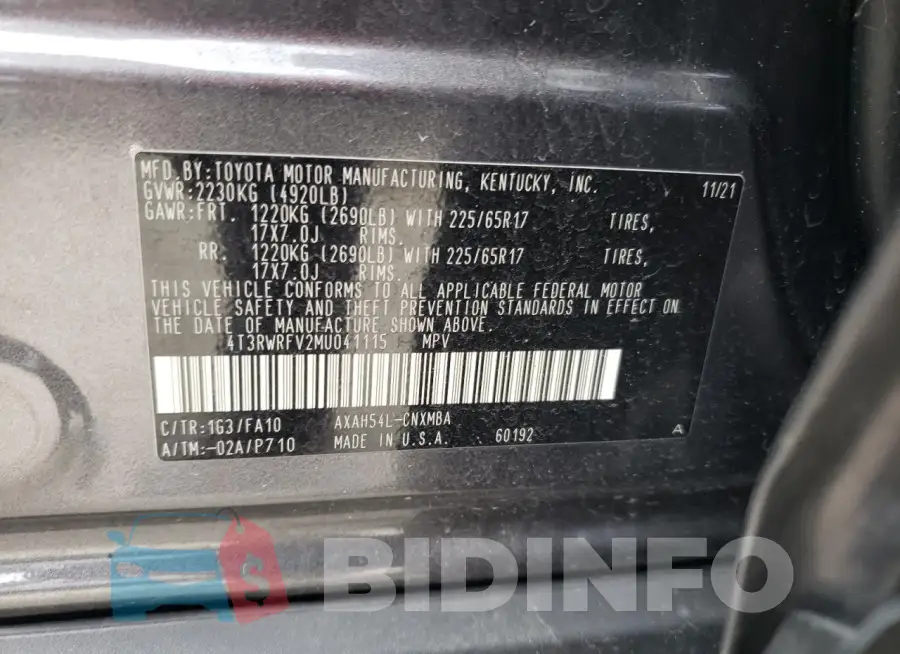 4T3RWRFV2MU041115 Photo# 14