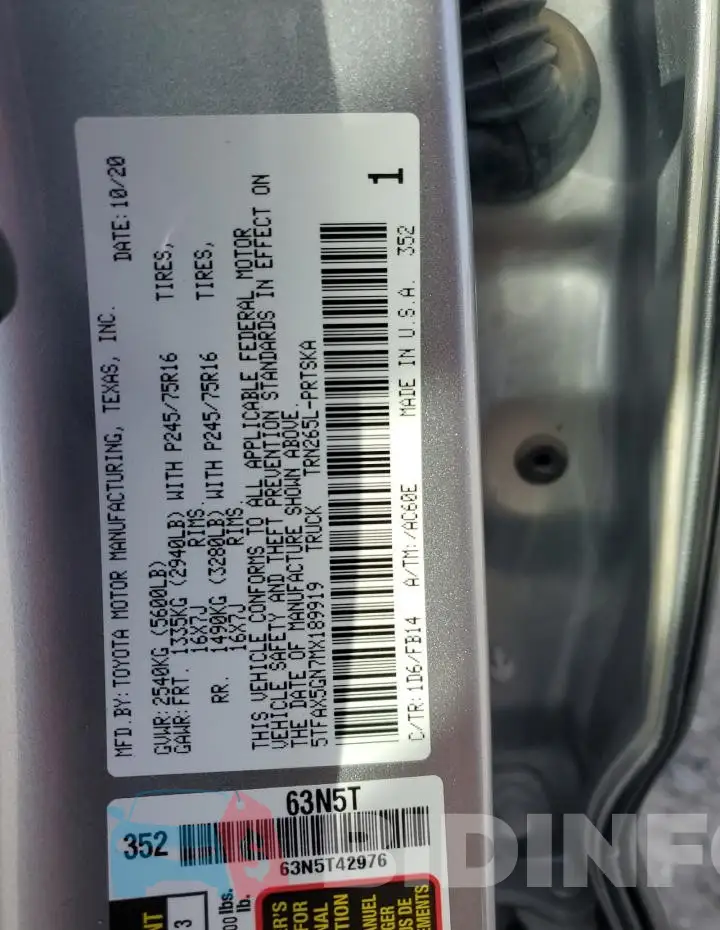 5TFAX5GN7MX189919 Photo# 12