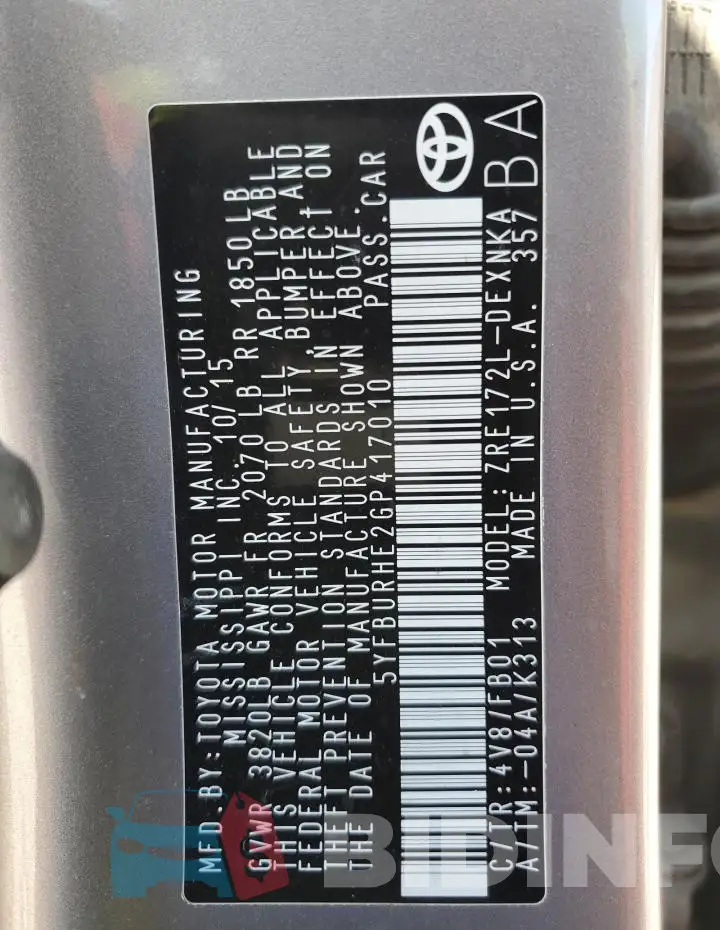 5YFBURHE2GP417010 Photo# 12