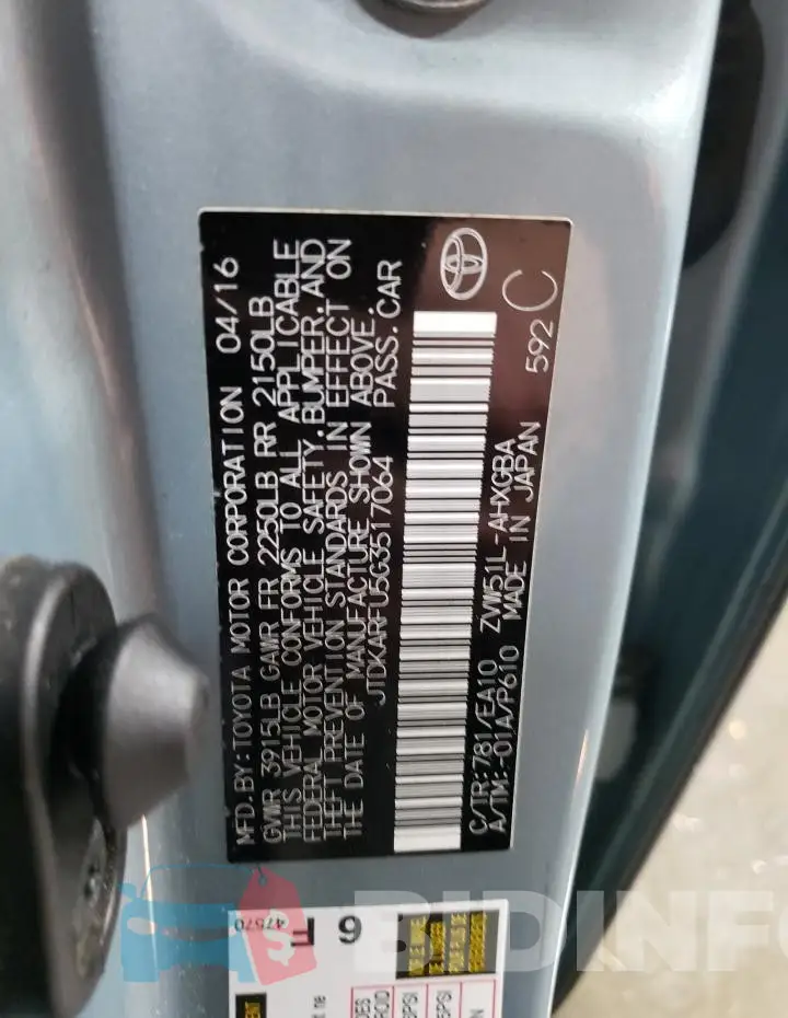 JTDKARFU5G3517064 Photo# 12