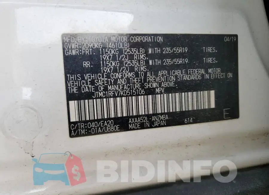 JTMC1RFV7KD515106 Photo# 13