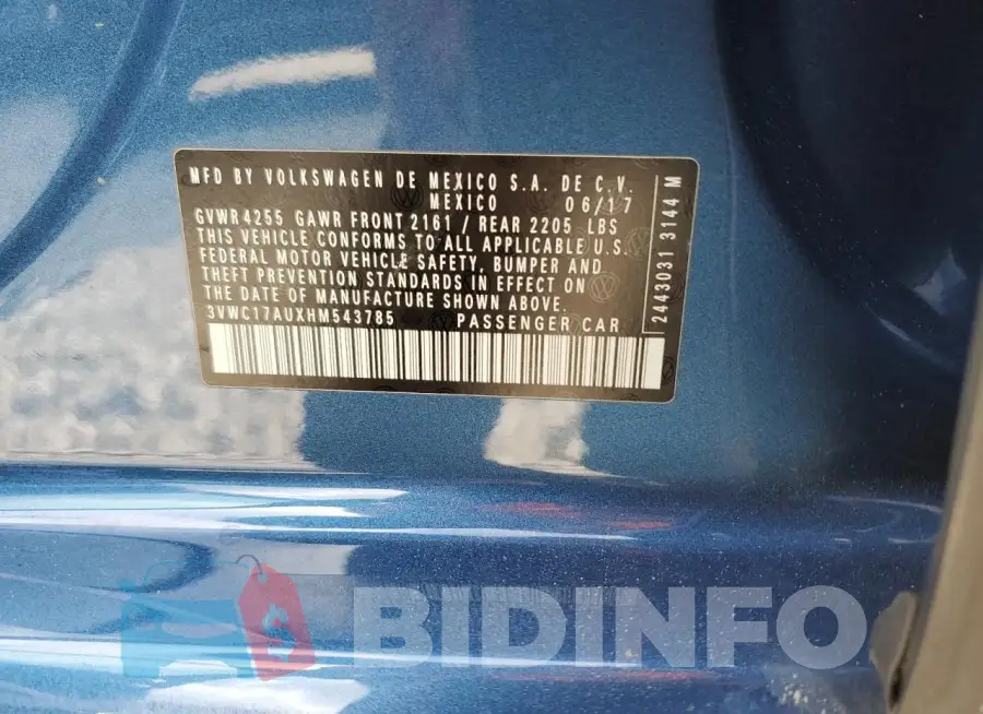 3VWC17AUXHM543785 Photo# 12