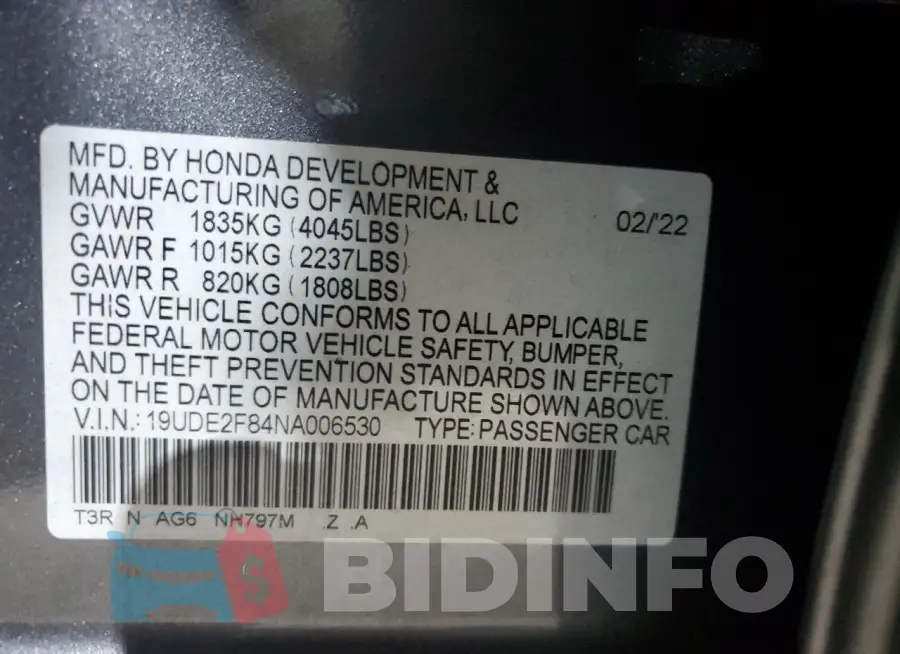 19UDE2F84NA006530 Photo# 12