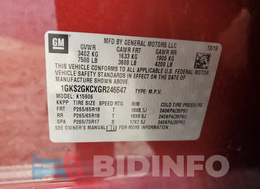 1GKS2GKCXGR246647 Photo# 14