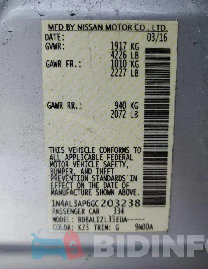 1N4AL3AP6GC203238 Photo# 12