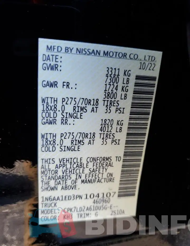 1N6AA1ED3PN104107 Photo# 13