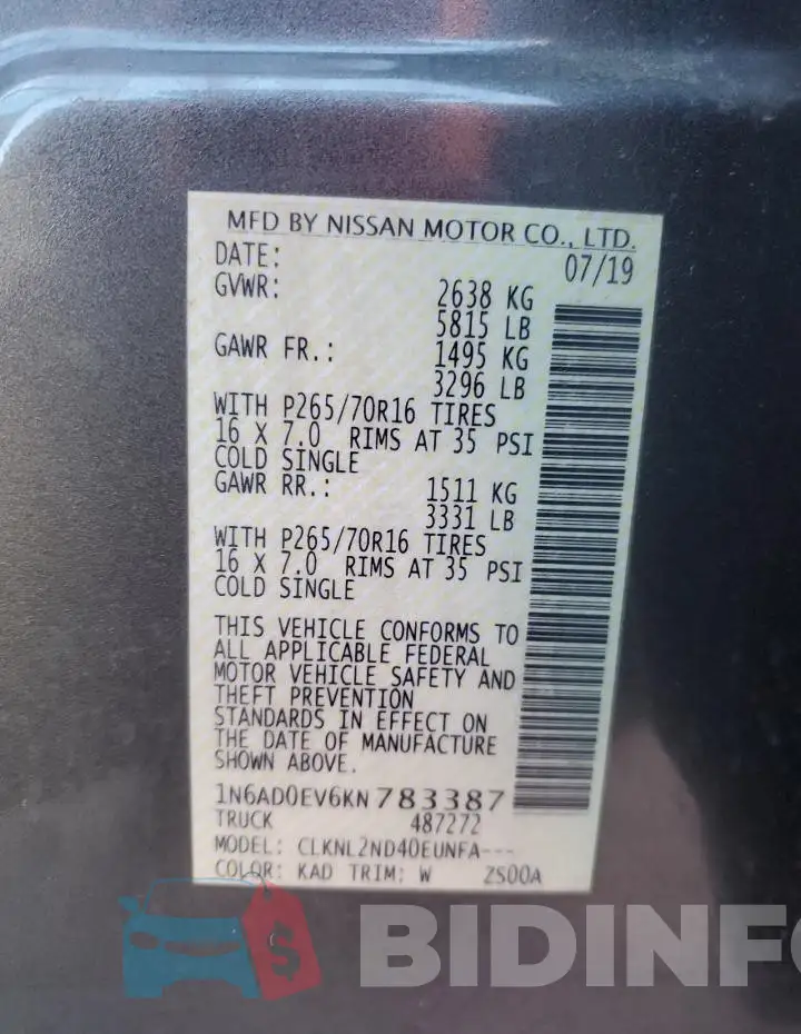 1N6AD0EV6KN783387 Photo# 13