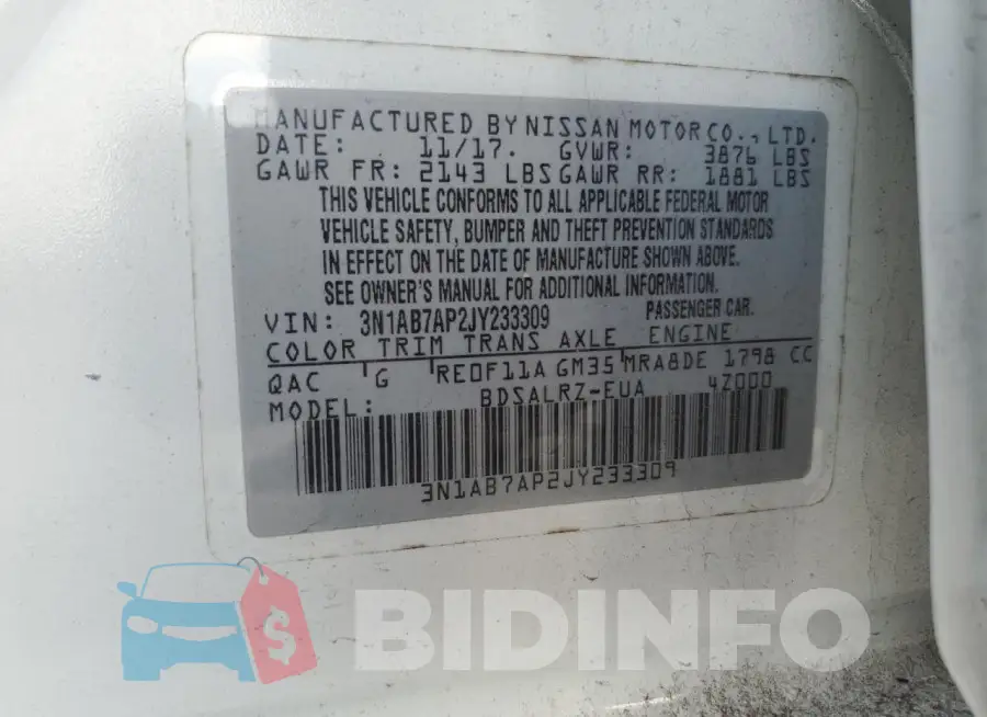 3N1AB7AP2JY233309 Photo# 13