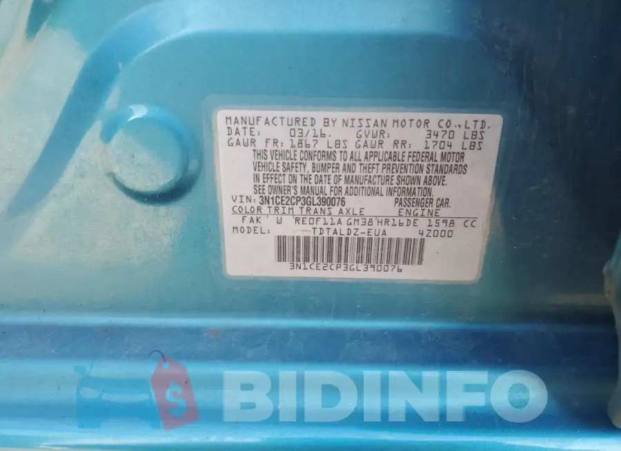 3N1CE2CP3GL390076 Photo# 12