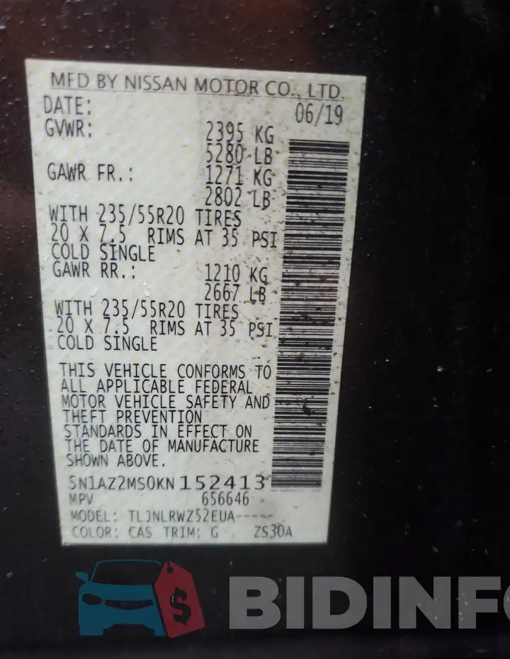5N1AZ2MS0KN152413 Photo# 13