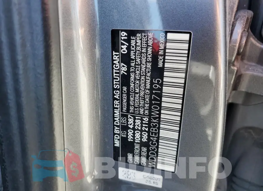 WDD3G4EB3KW017195 Photo# 12