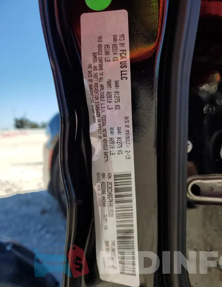 2C3CDXBG7KH619539 Photo# 12