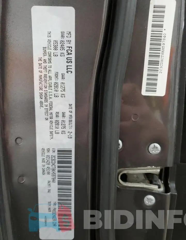 2C3CDXCT8KH597840 Photo# 13