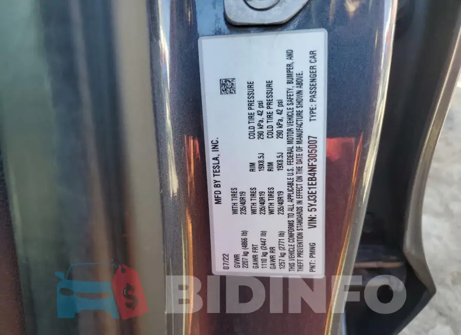 5YJ3E1EB4NF305007 Photo# 12