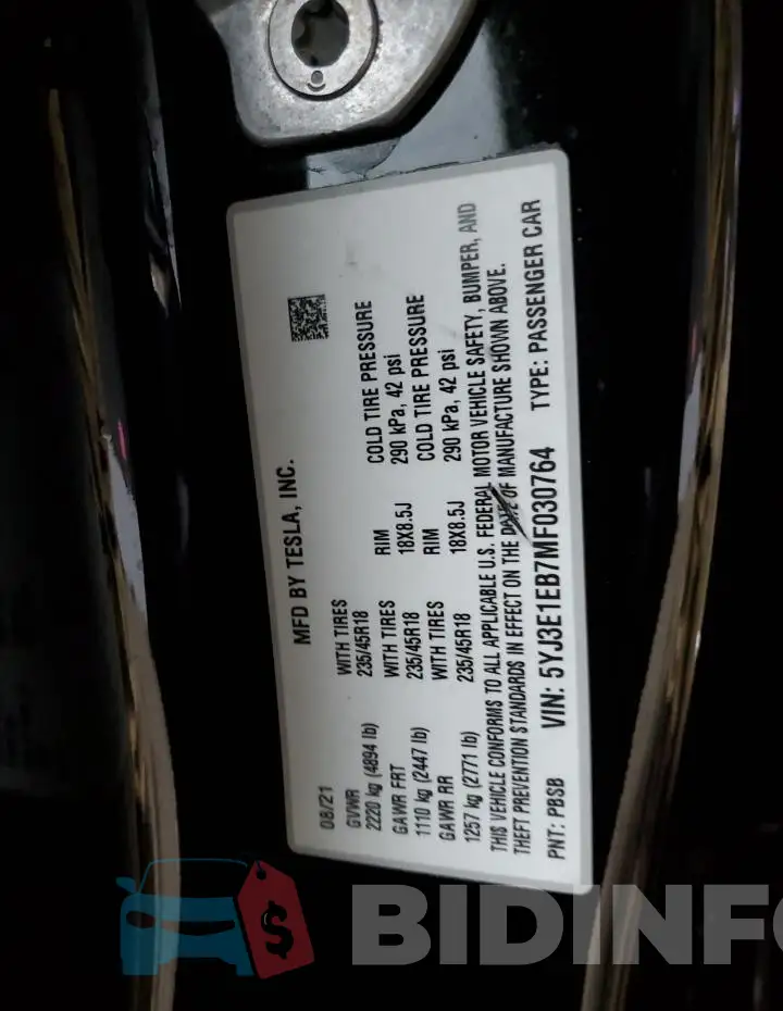 5YJ3E1EB7MF030764 Photo# 12