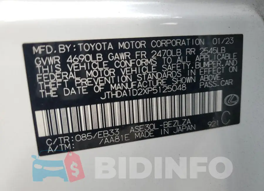 JTHDA1D2XP5125048 Photo# 12
