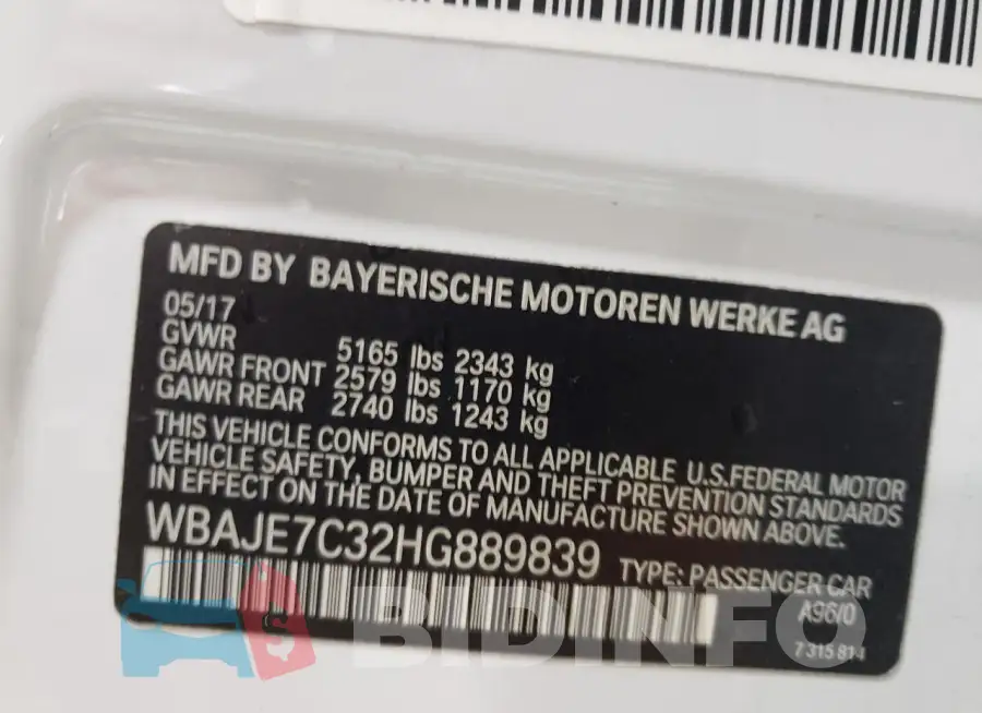 WBAJE7C32HG889839 Photo# 12