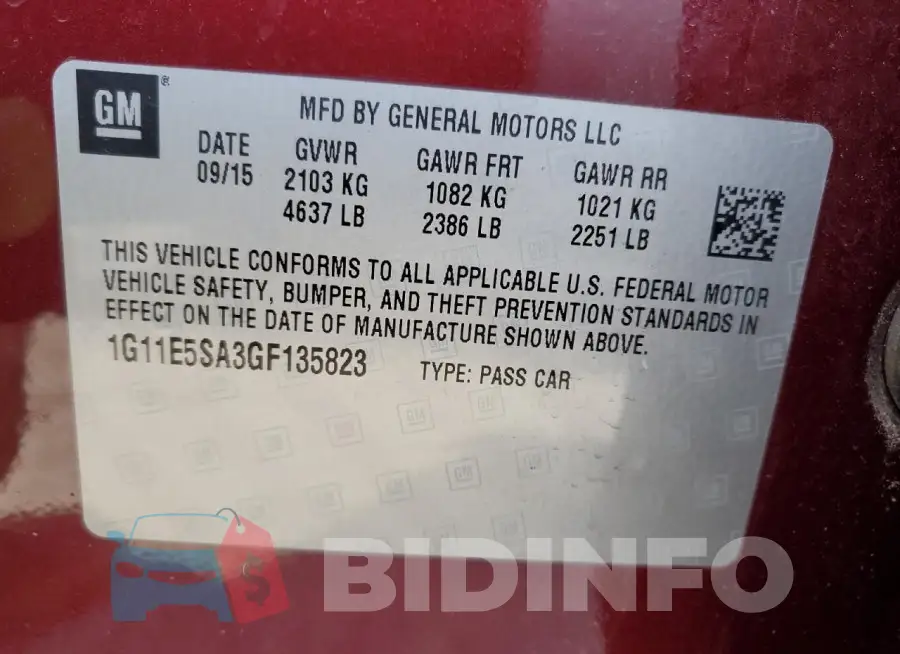 1G11E5SA3GF135823 Photo# 12