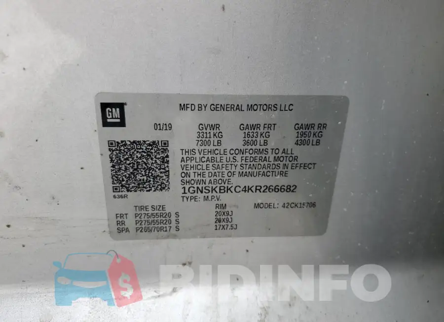 1GNSKBKC4KR266682 Photo# 13