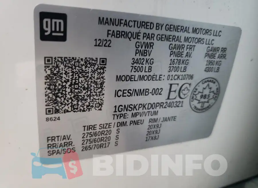 1GNSKPKD0PR240321 Photo# 13
