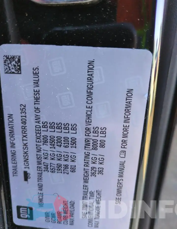 1GNSKSKTXRR401352 Photo# 13