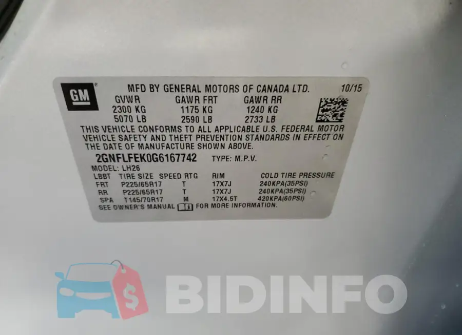 2GNFLFEK0G6167742 Photo# 14
